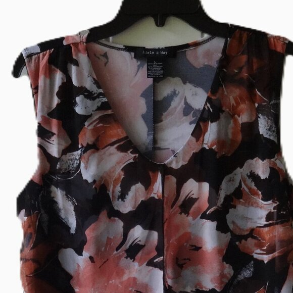 Adele & May size L sleeveless v neck top with sheer overlay, poly & spandex  VGC - Picture 13 of 15